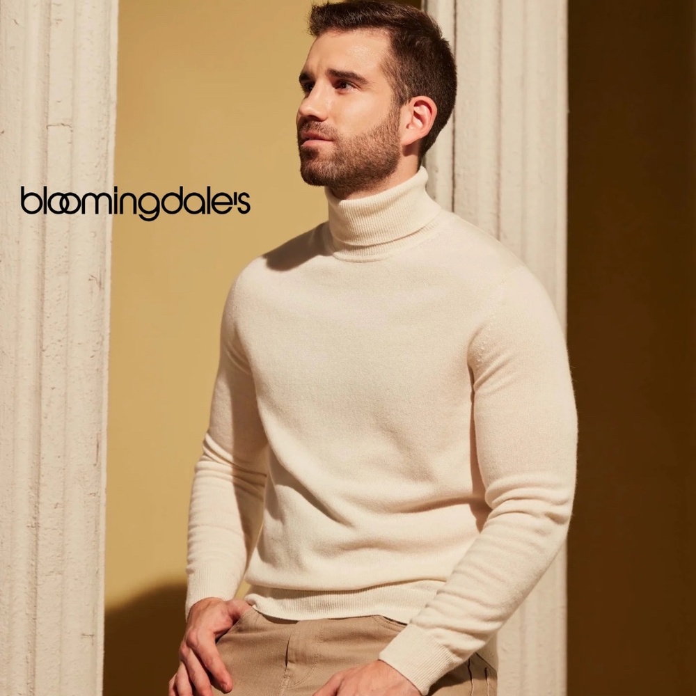 Bloomingdale's Cream Turtleneck Sweater for Men